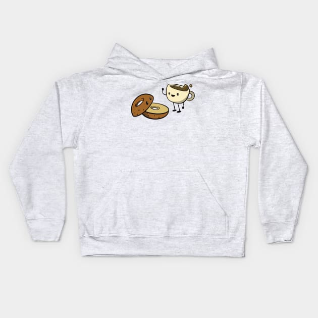 Coffee and Bagel Unite Kids Hoodie by Narwhal-Scribbles